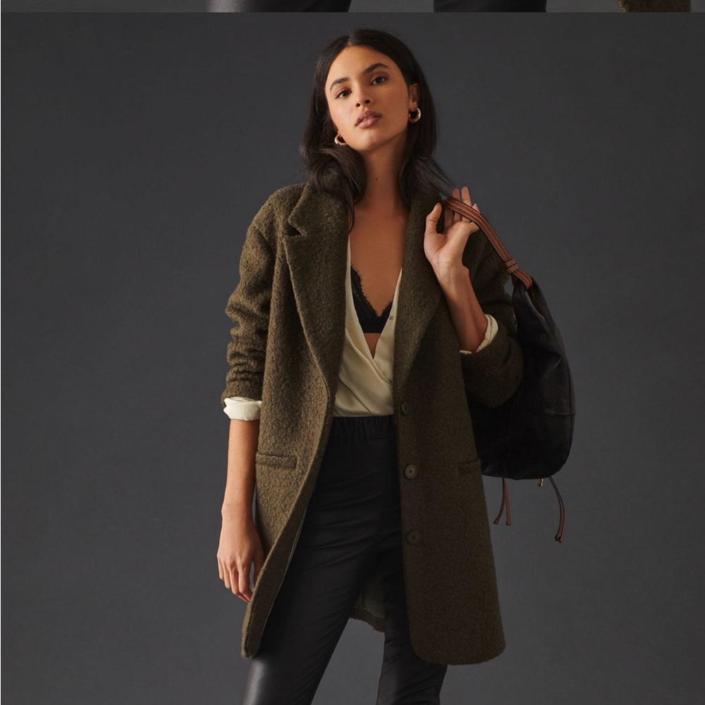 Anthropologie Dark Olive Blazer Coat